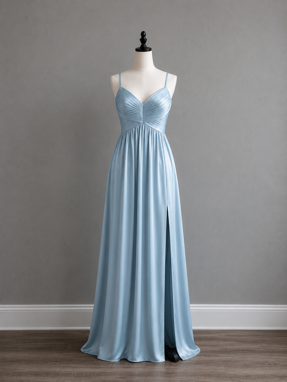 Azazie Womens A6 Dusty Blue Satin Pleated Gown Bridesmaid Prom Formal Glam Dress